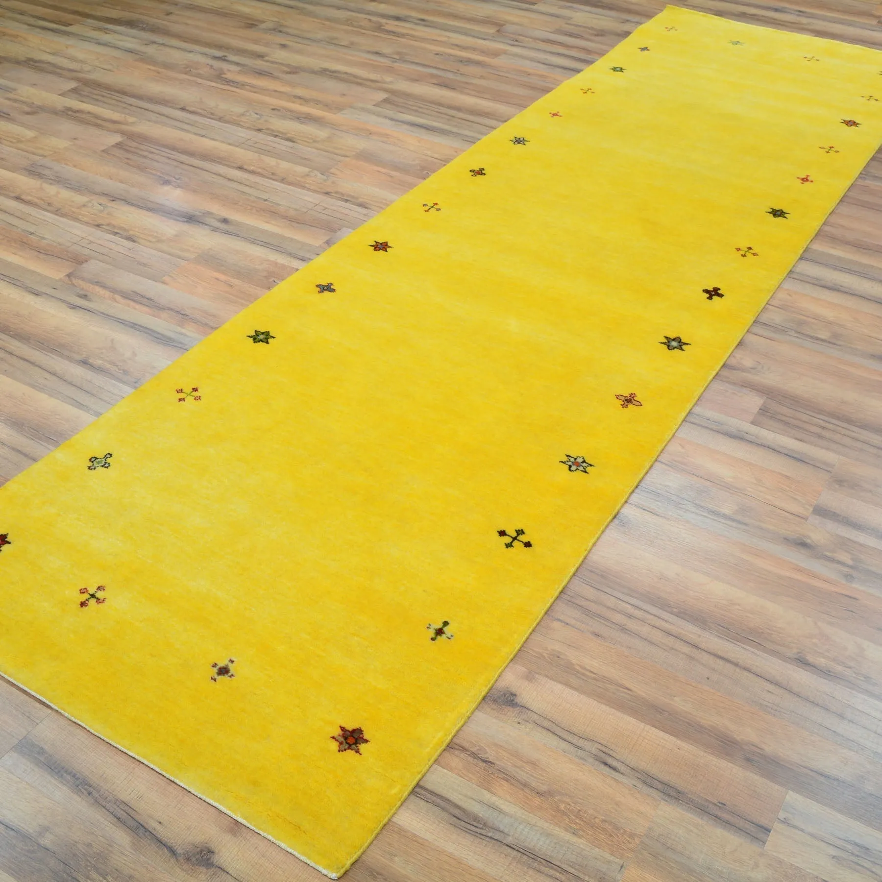 Hand-Knotted Yellow Modern Gabbeh Handmade 100% Wool Rug (Size 2.9 X 16.0) Cwral-9492