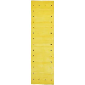 Hand-Knotted Yellow Modern Gabbeh Handmade 100% Wool Rug (Size 2.9 X 16.0) Cwral-9492