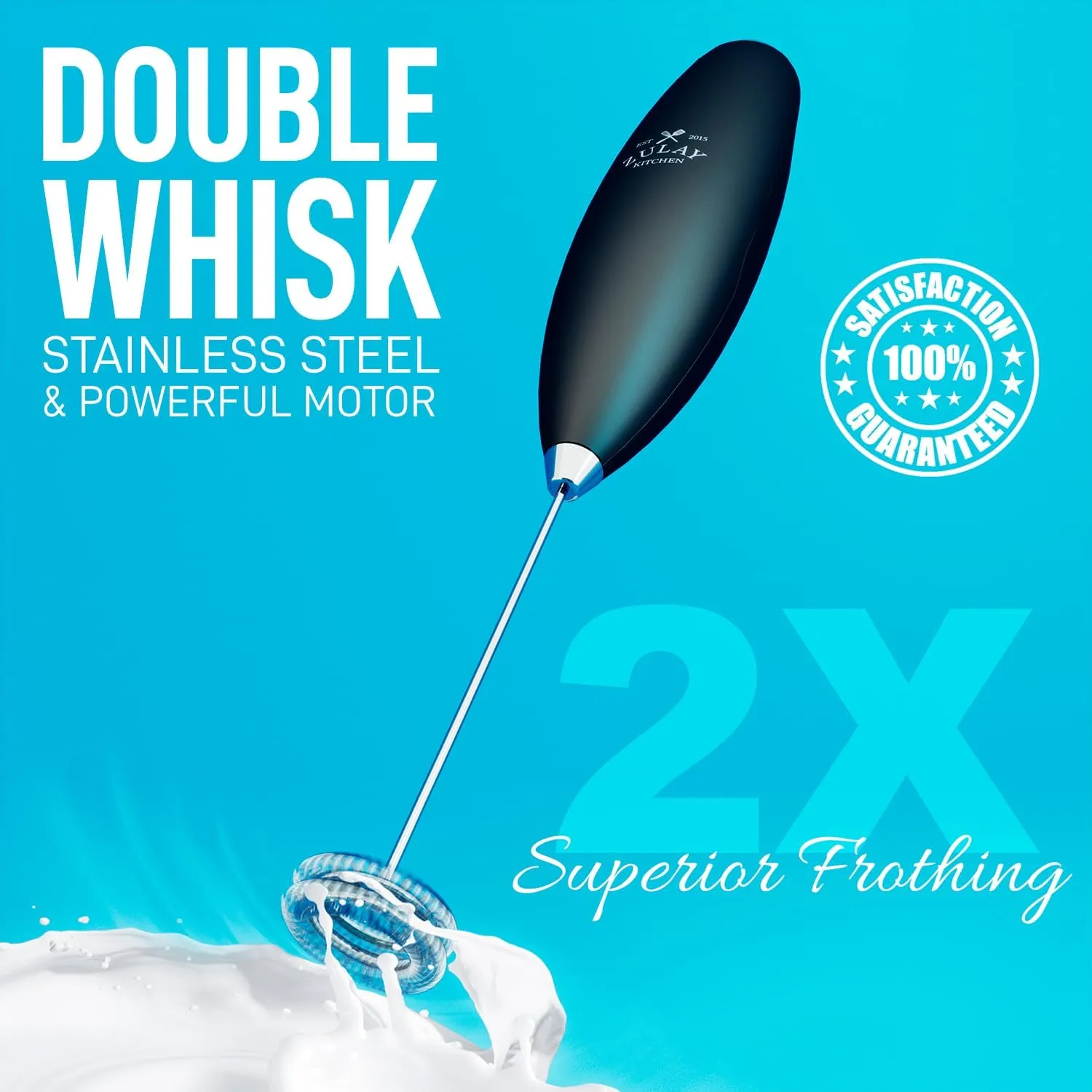 Hand Mixer - Double Whisk Milk Frother & Drink Mixer - Twin Whisk - Hand Blender for Coffee, Electric Mixer for Milk, Matcha, Hot Chocolate, Cappuccino, Frappe & More - Mousseur a Lait - Black