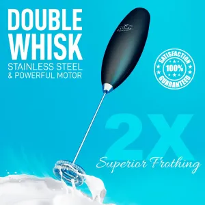 Hand Mixer - Double Whisk Milk Frother & Drink Mixer - Twin Whisk - Hand Blender for Coffee, Electric Mixer for Milk, Matcha, Hot Chocolate, Cappuccino, Frappe & More - Mousseur a Lait - Black