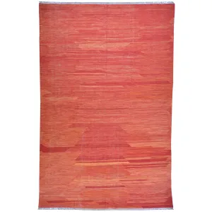 Hand-Woven Modern Red Kilim Handmade Wool Rug (Size 6.4 X 9.9) Cwral-7164