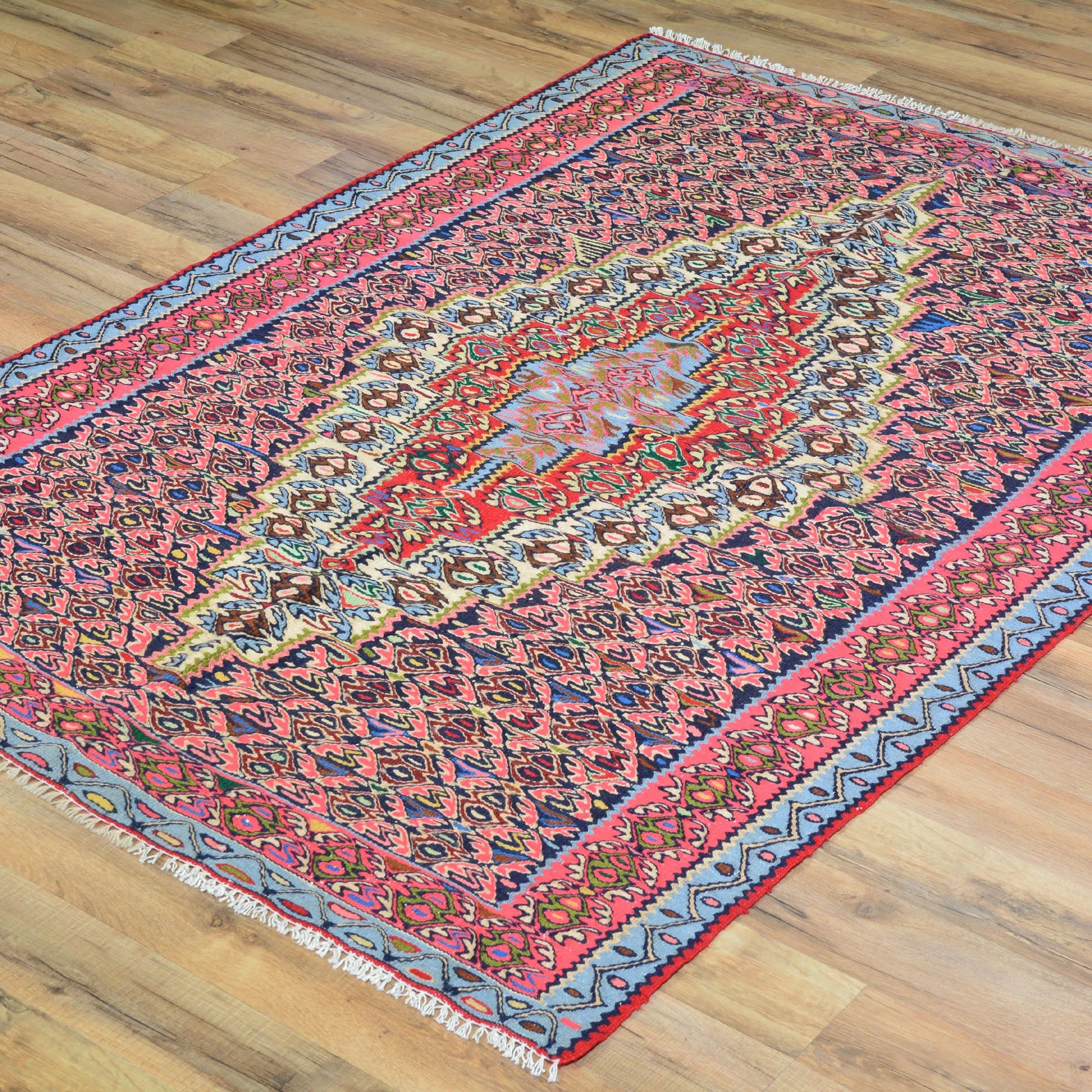 Hand-Woven Persian Sennah Kilim Geometric Design Wool Rug (Size 3.8 X 5.1) Cwral-7677