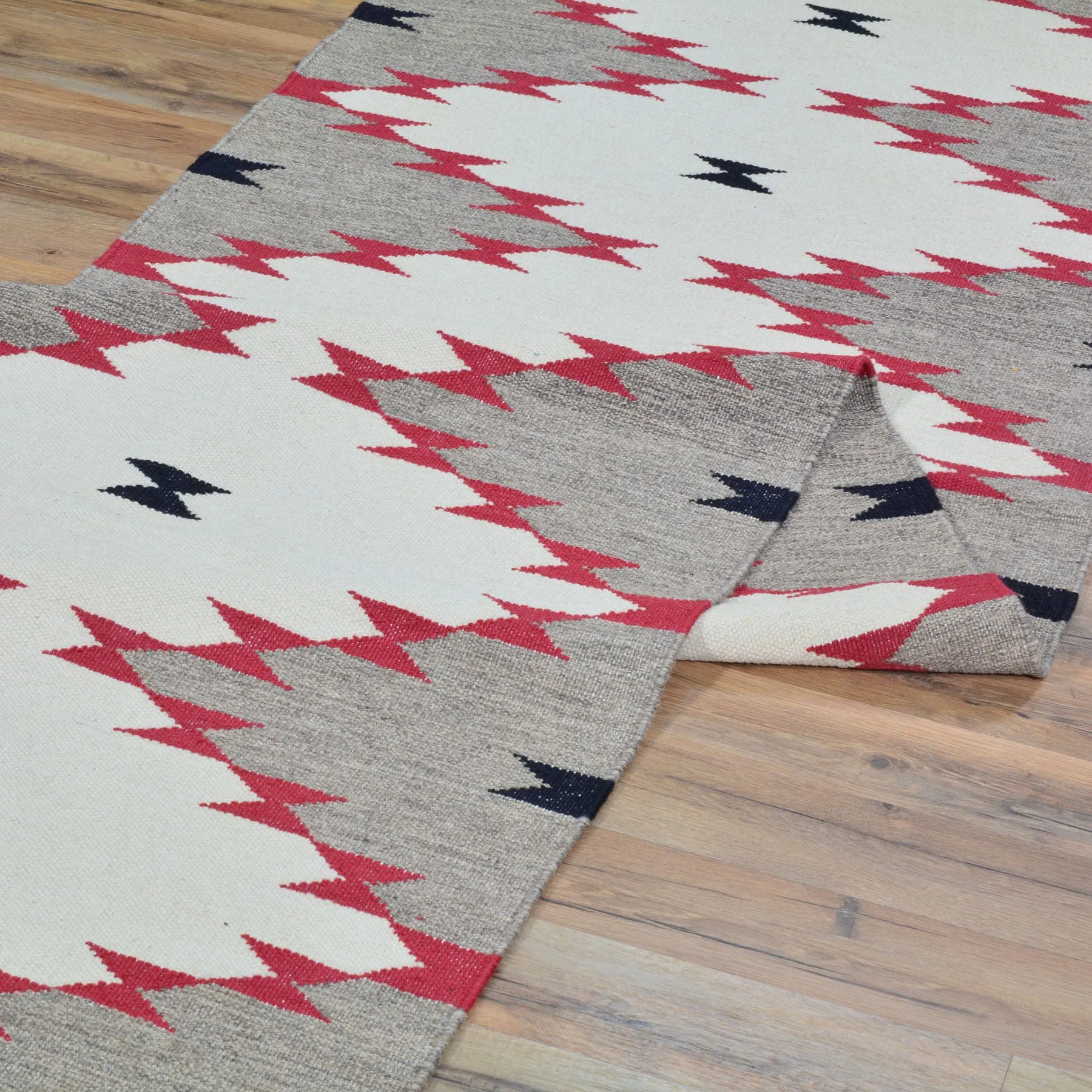 Hand-Woven Reversible Southwestern Design Handmade Wool Kilim (Size 2.8 X 9.9) Cwral-11157