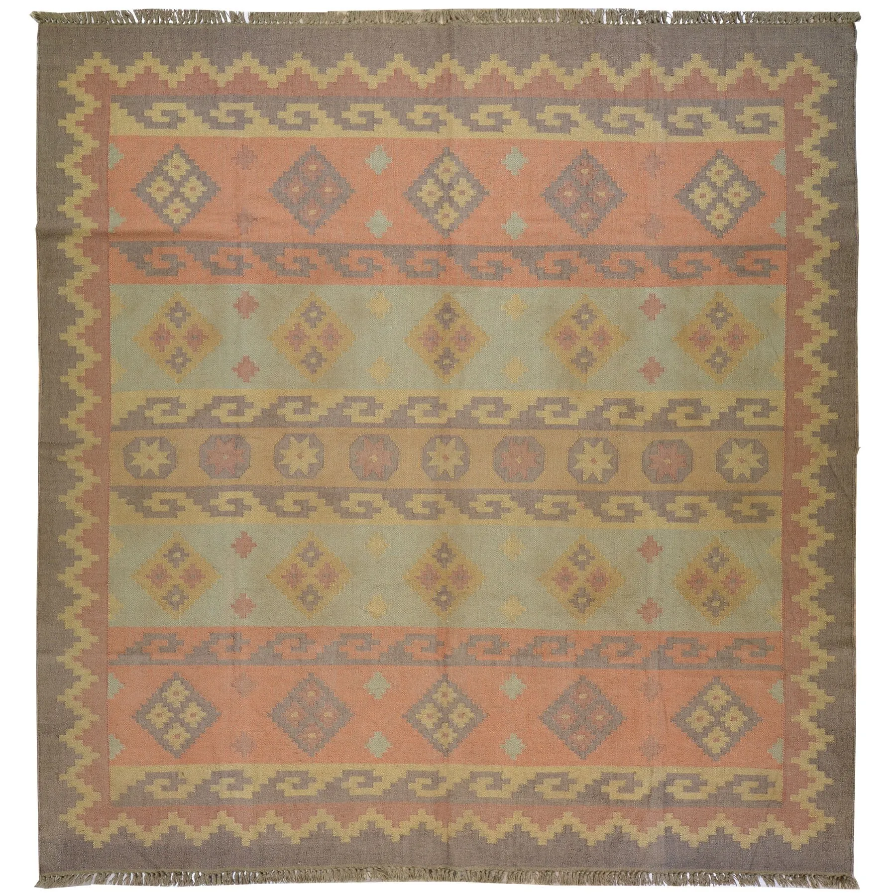 Hand-Woven Reversible Southwestern Style Handmade Wool Rug (Size 8.1 X 8 .6 ) Cwral-6921
