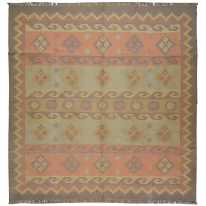 Hand-Woven Reversible Southwestern Style Handmade Wool Rug (Size 8.1 X 8 .6 ) Cwral-6921