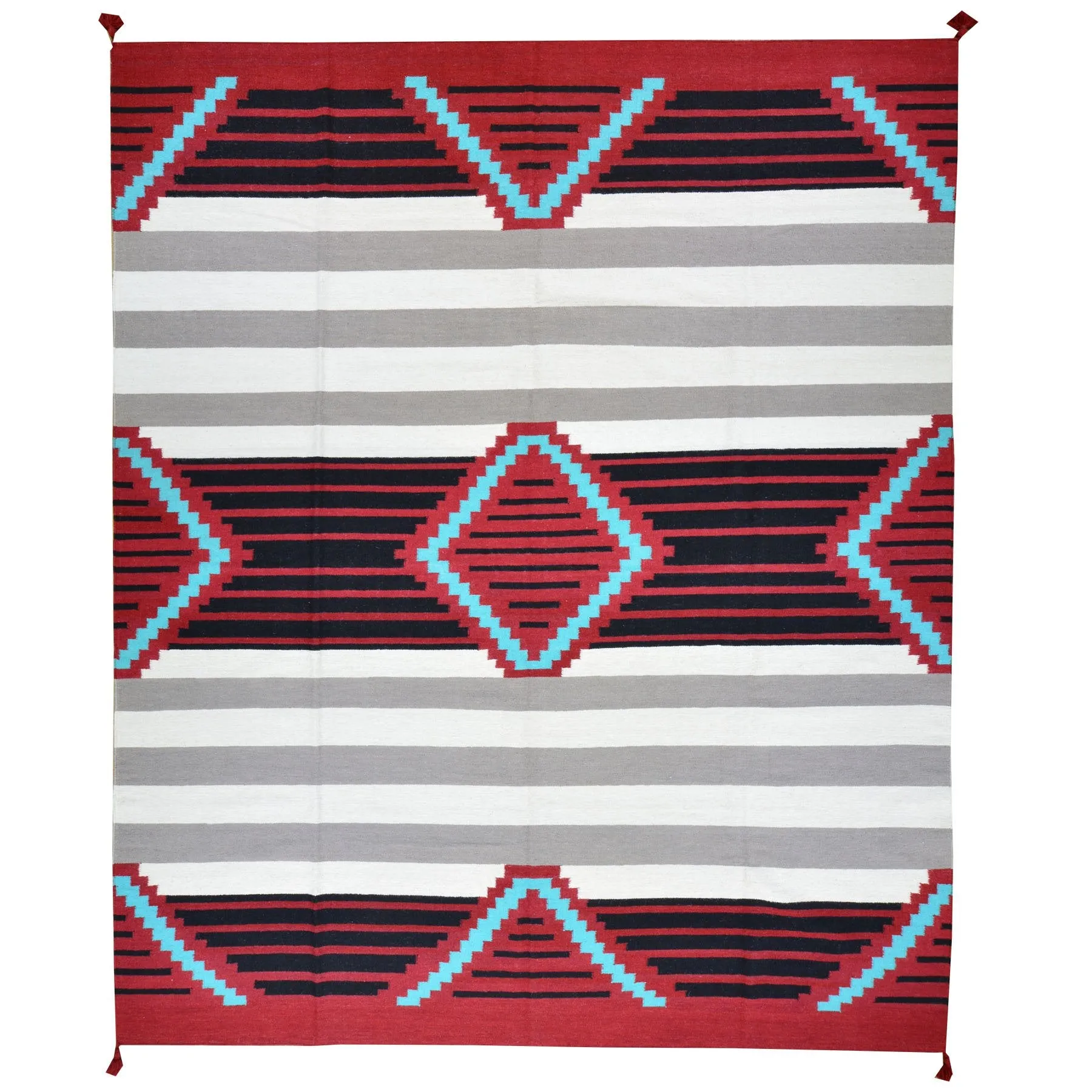 Hand-Woven Southwestern Design Dhurrie Reversible Kilim Wool Rug (Size 8.10 X 12.1) Brrsf-6072