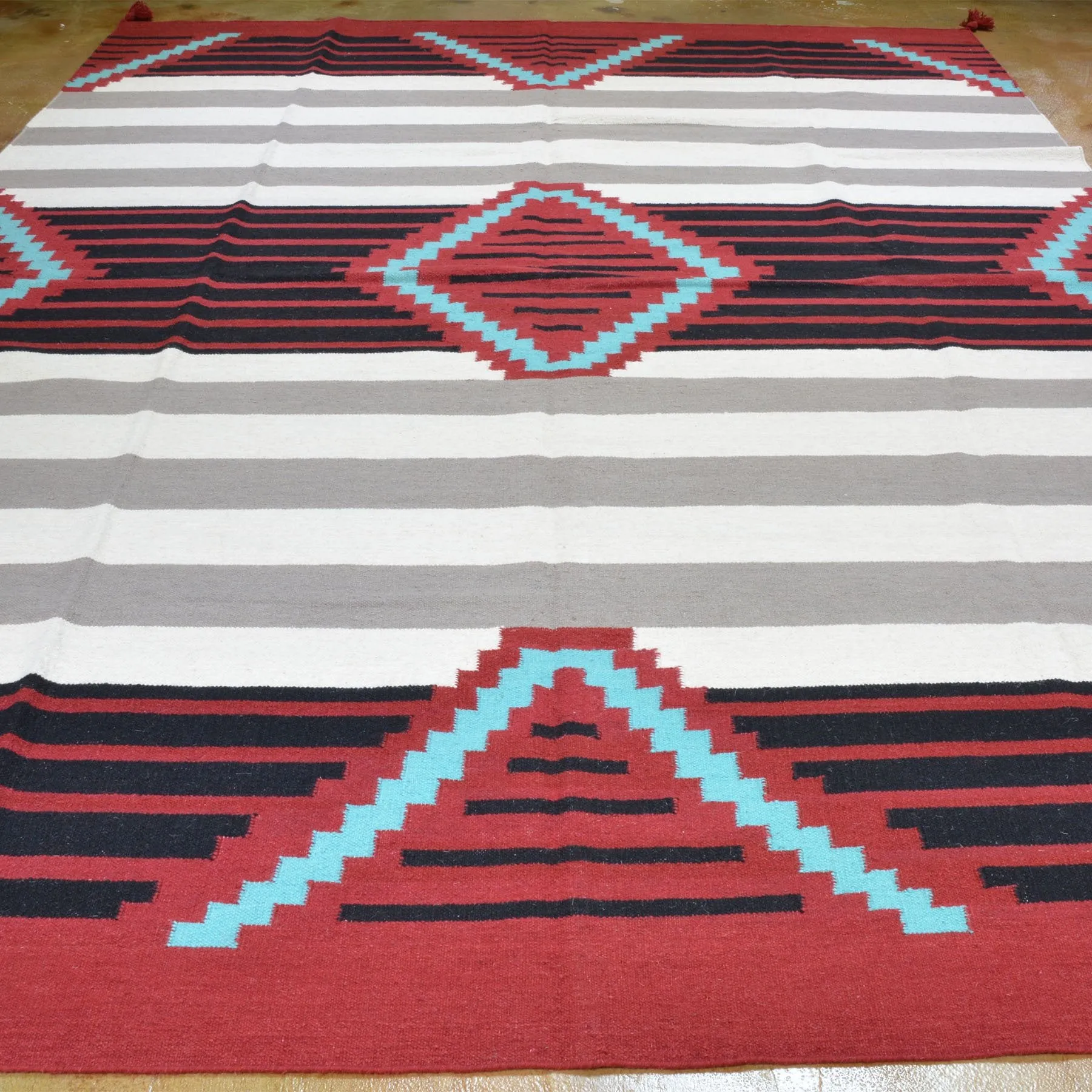 Hand-Woven Southwestern Design Dhurrie Reversible Kilim Wool Rug (Size 8.10 X 12.1) Brrsf-6072