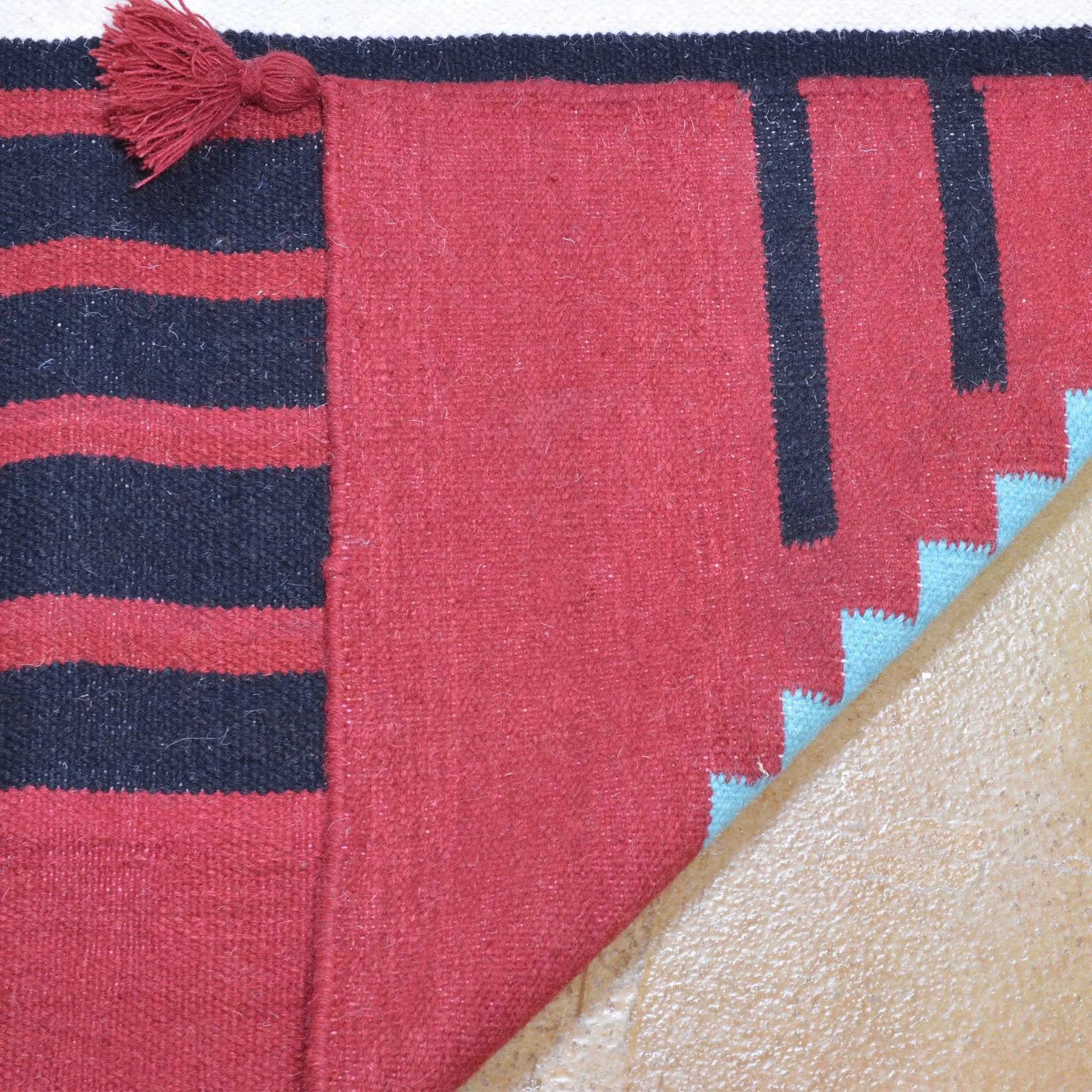 Hand-Woven Southwestern Design Dhurrie Reversible Kilim Wool Rug (Size 8.10 X 12.1) Brrsf-6072