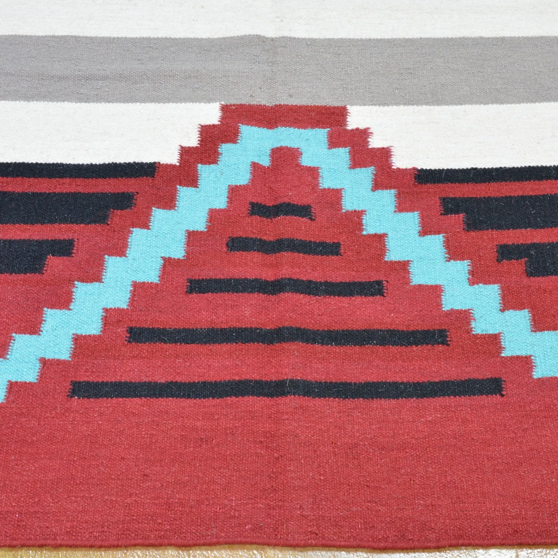 Hand-Woven Southwestern Design Dhurrie Reversible Kilim Wool Rug (Size 8.10 X 12.1) Brrsf-6072