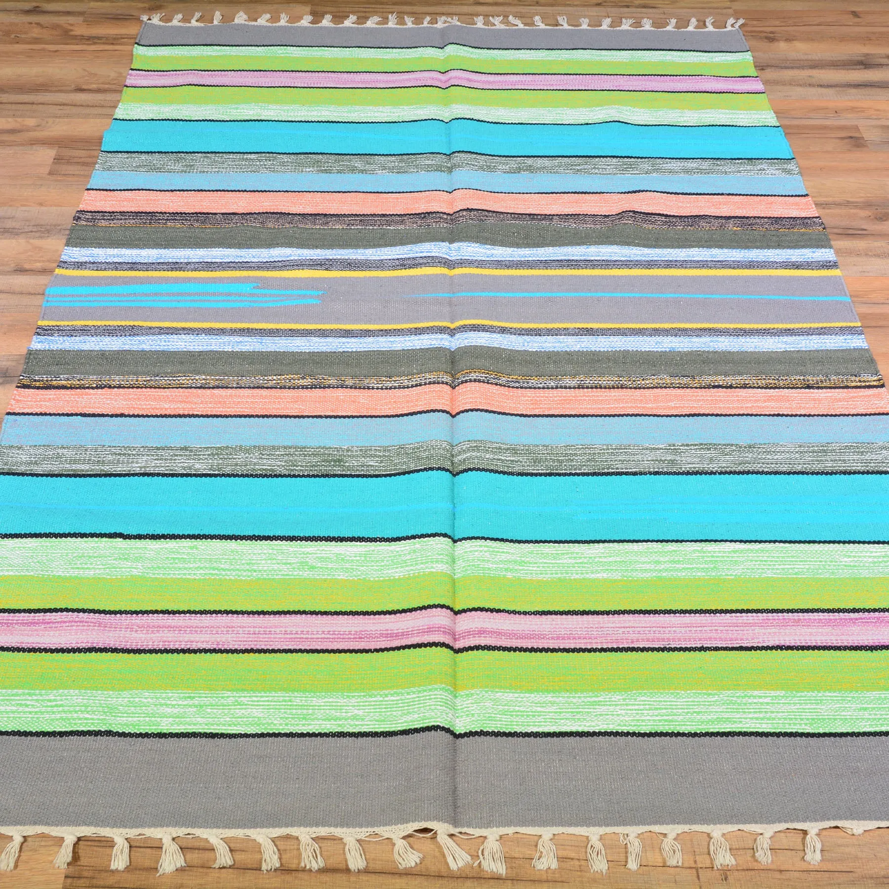 Hand-Woven Striped Design Handmade Cotton Rug (Size 3.10 X 6.0) Brrsf-963