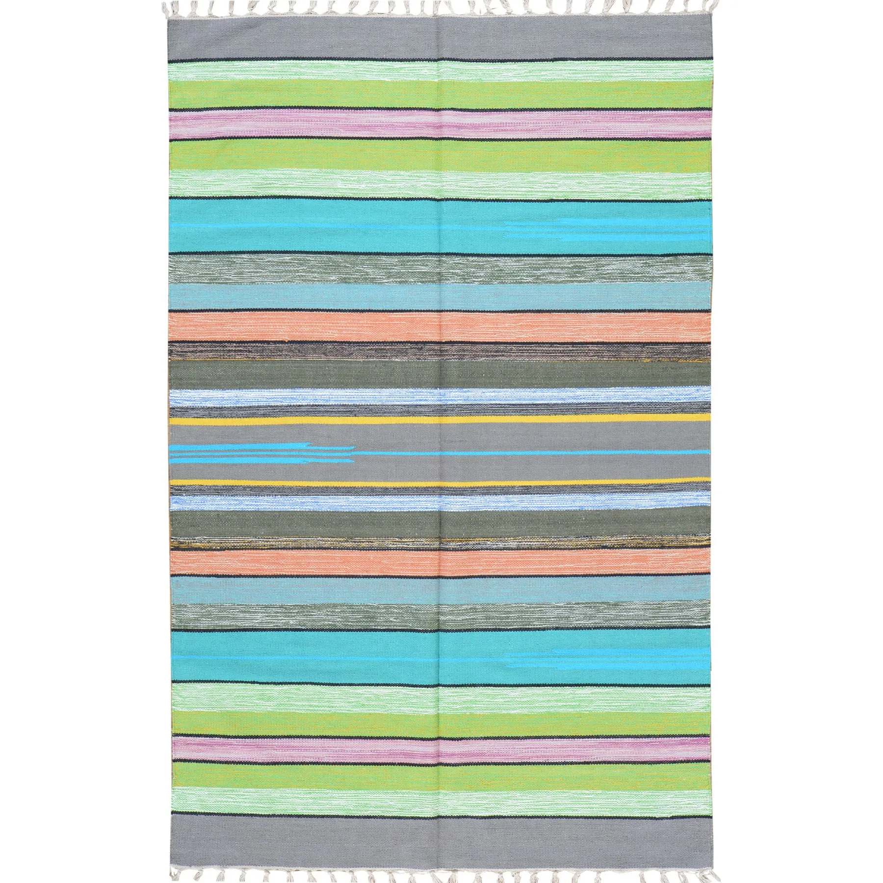 Hand-Woven Striped Design Handmade Cotton Rug (Size 3.10 X 6.0) Brrsf-963