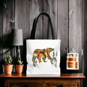Handmade Bear Print with Faded Fir Trees on Tote Bag (AOP)