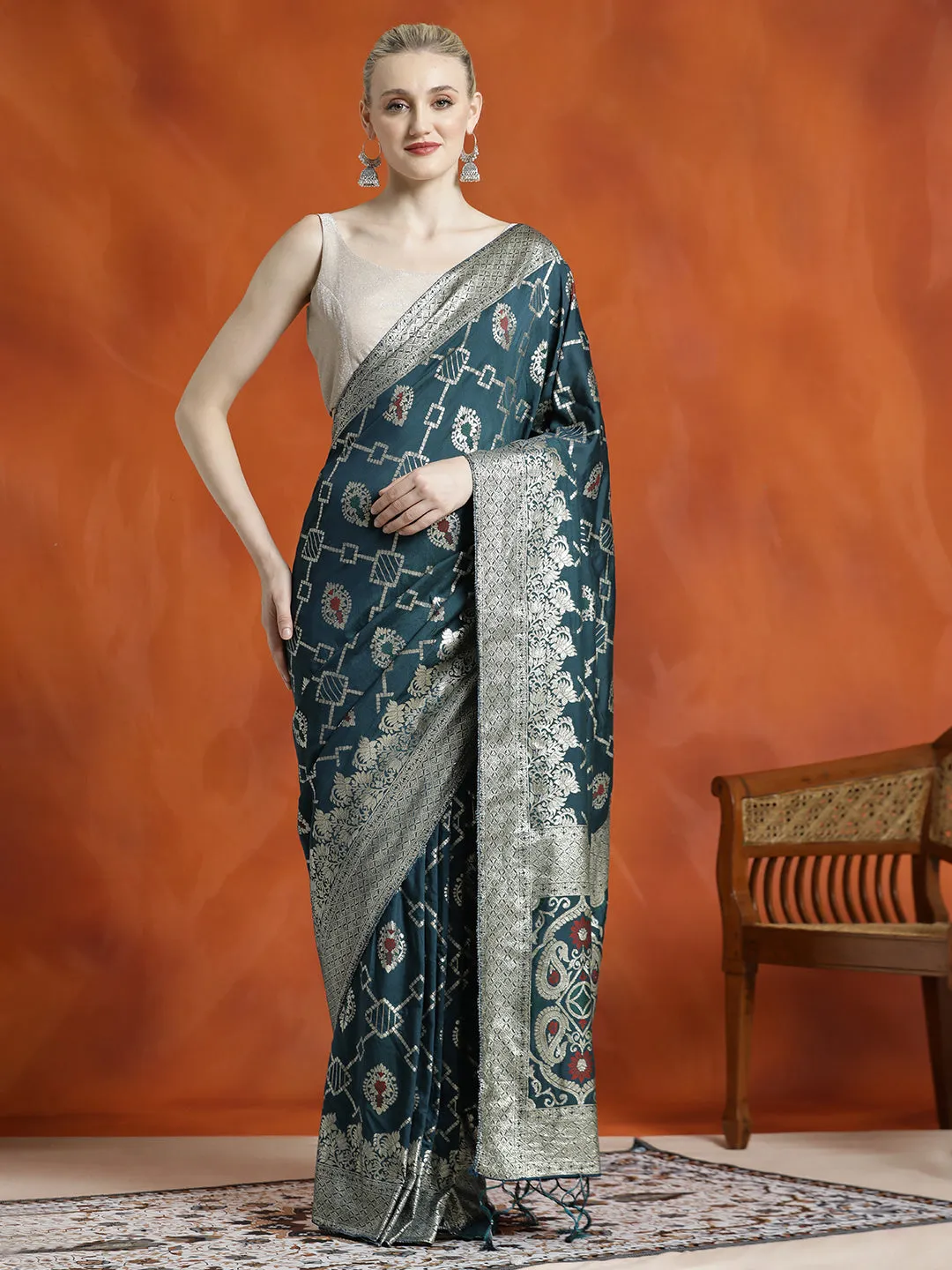 Heavy Banarasi Zari Woven Silk Blend Saree