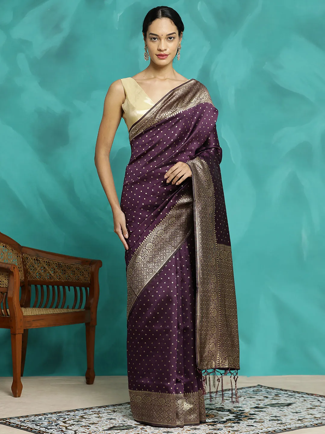 Heavy Purple Zari Woven Banarasi Saree