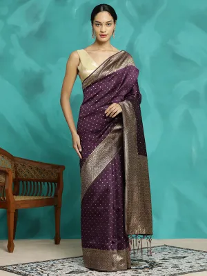 Heavy Purple Zari Woven Banarasi Saree