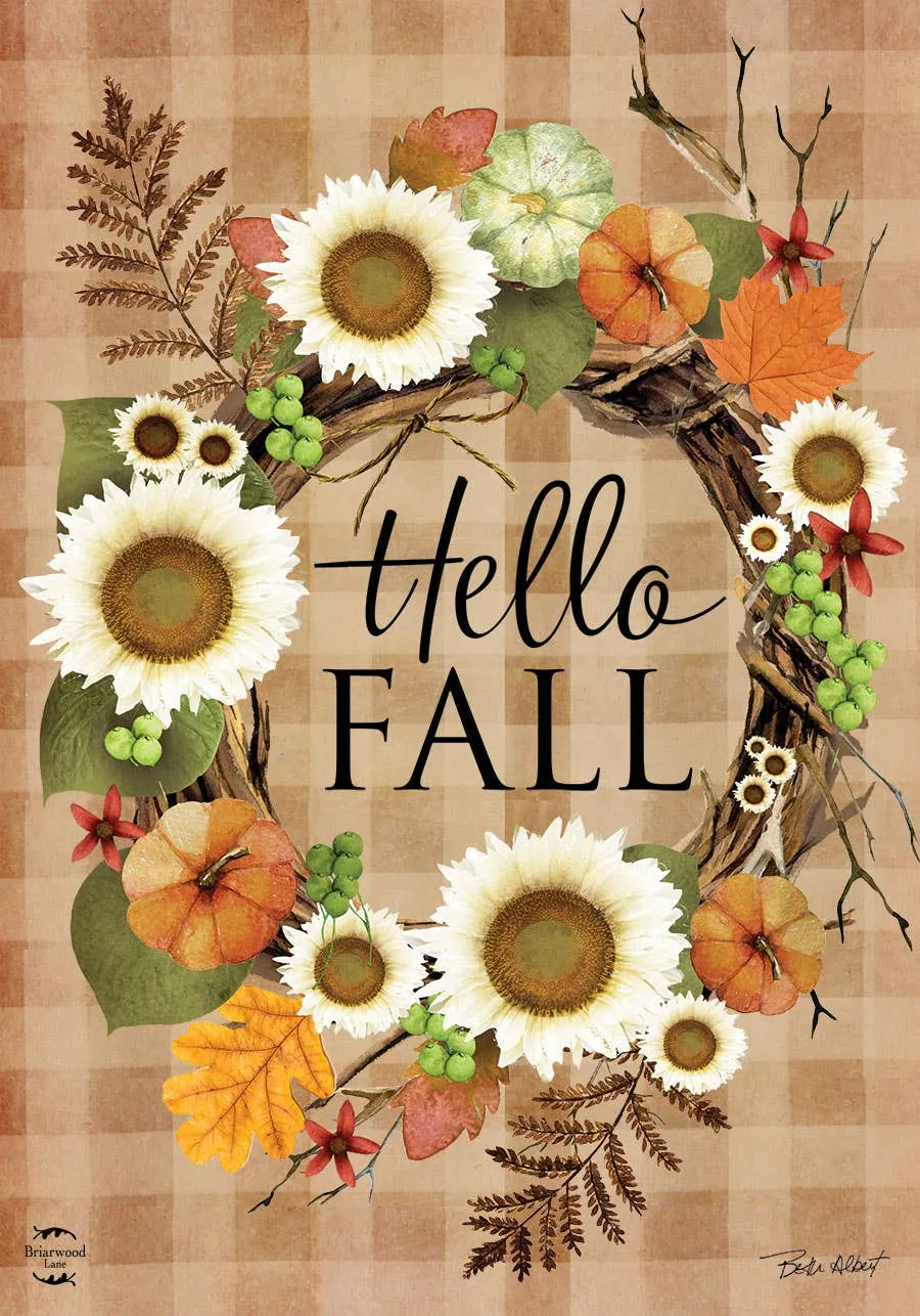 Hello Fall Wreath Double-Sided Double Sided Garden Flag