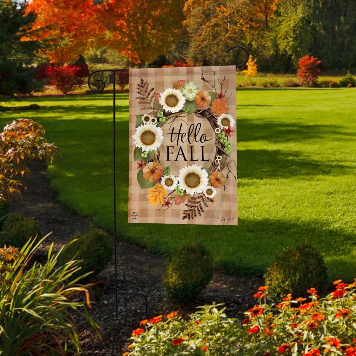 Hello Fall Wreath Double-Sided Double Sided Garden Flag