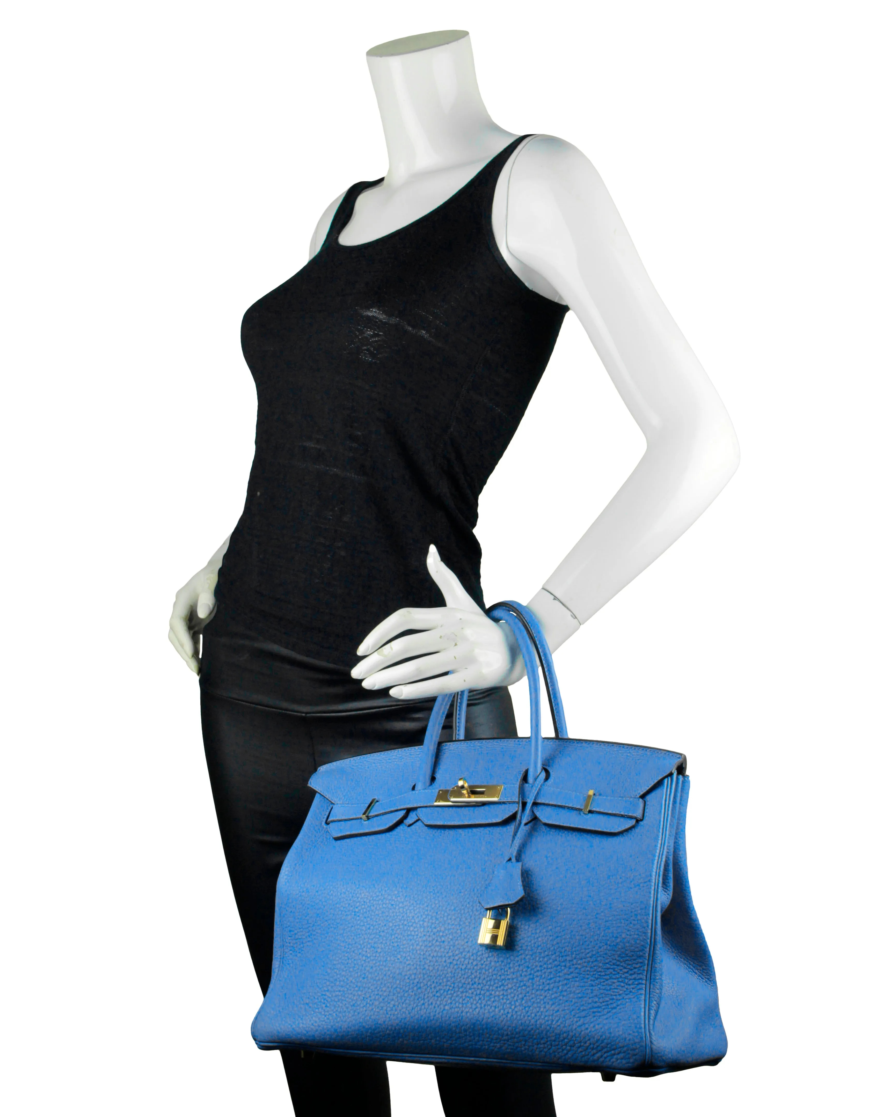 Hermes Blue Paradis Clemence Leather 35cm Birkin GHW