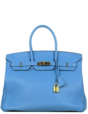 Hermes Blue Paradis Clemence Leather 35cm Birkin GHW