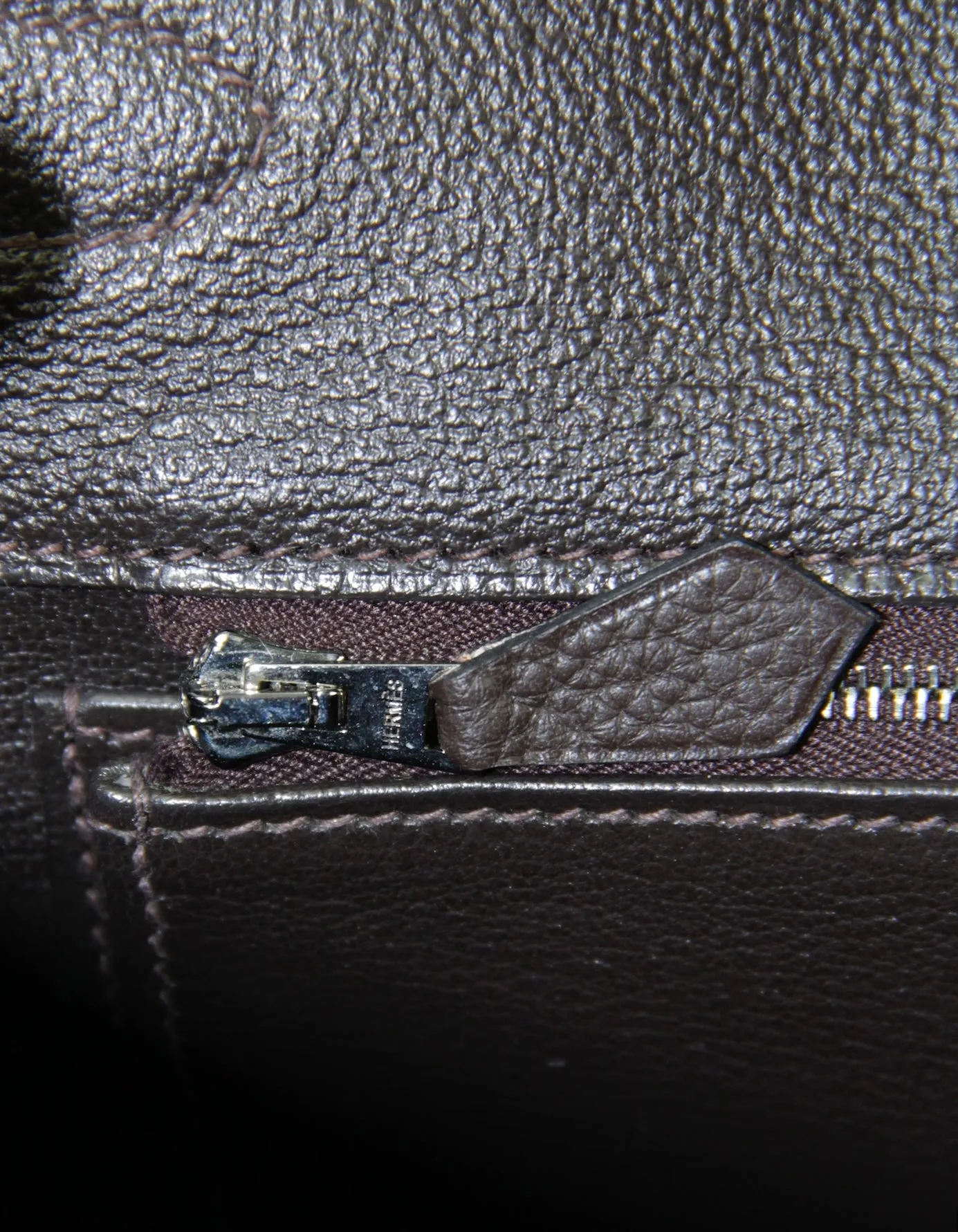 Hermes Chocolate Brown Clemence Leather 35cm Birkin Bag