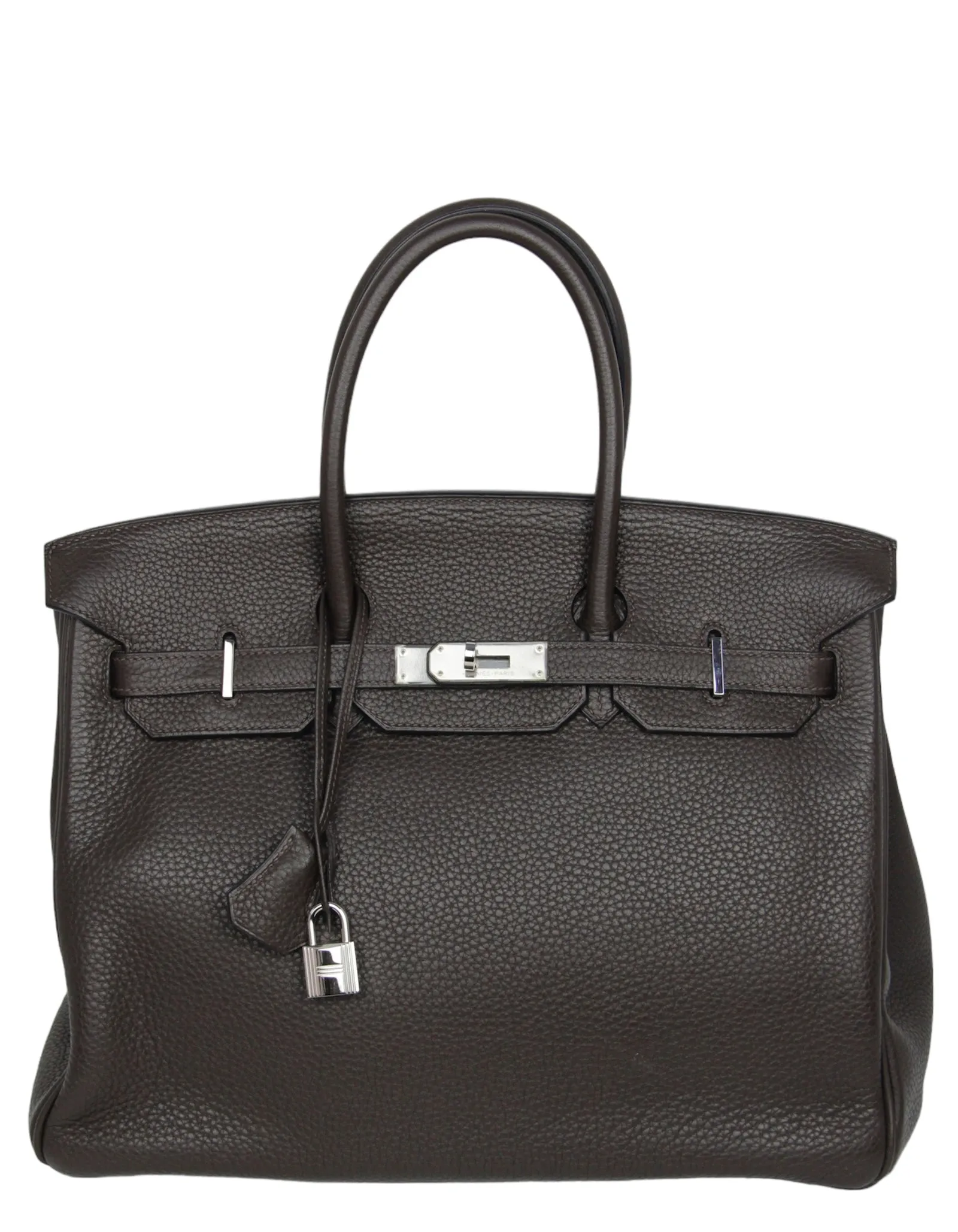 Hermes Chocolate Brown Clemence Leather 35cm Birkin Bag