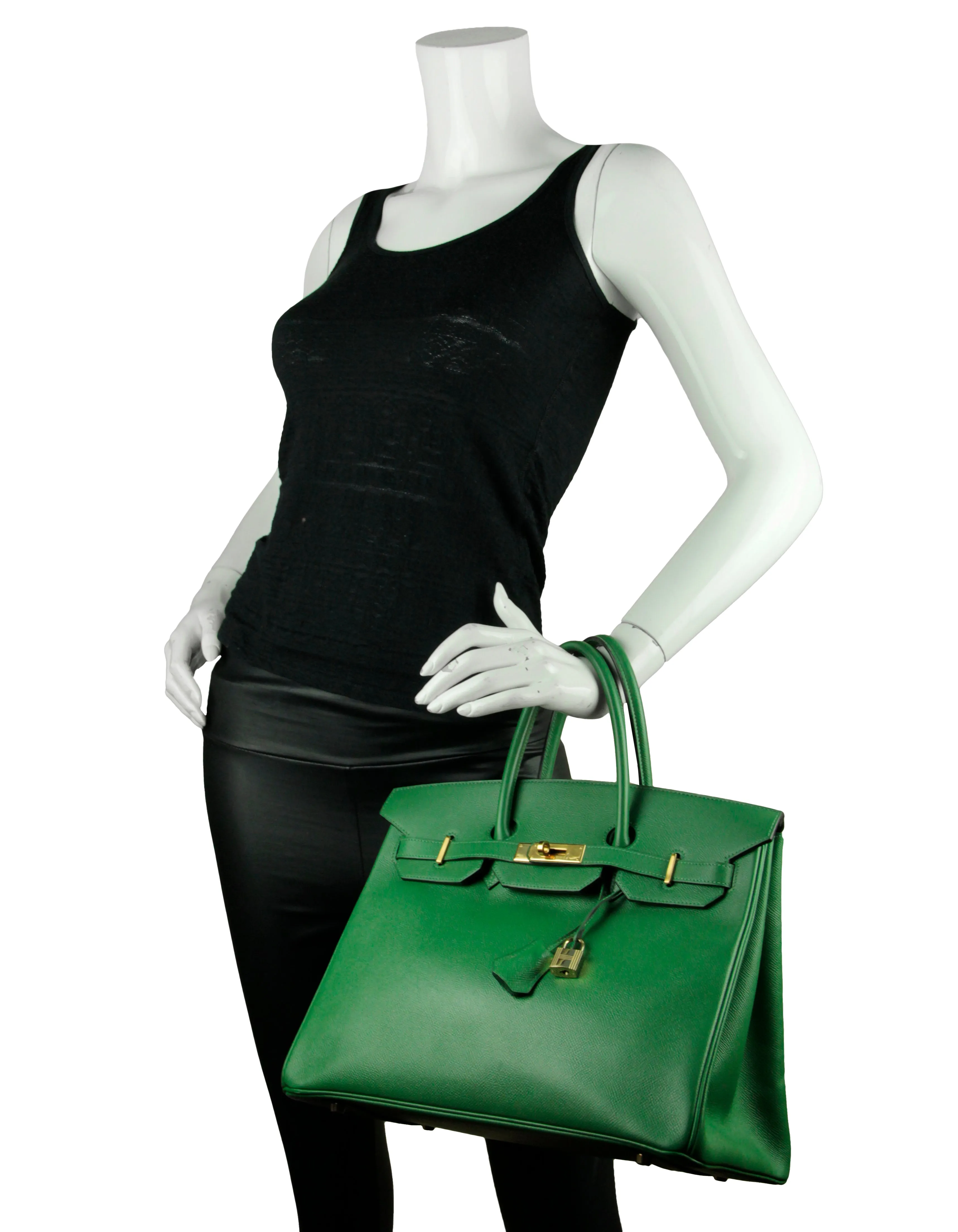 Hermes Green Epsom Leather 35cm Birkin Bag GHW