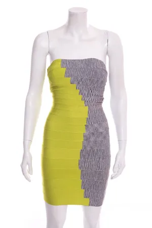 Herve Leger Grey & Yellow Colorblock Bandage Dress SZ XS