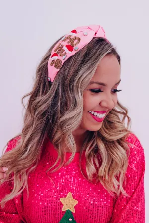 Ho Ho Ho Knotted Headband - Pink