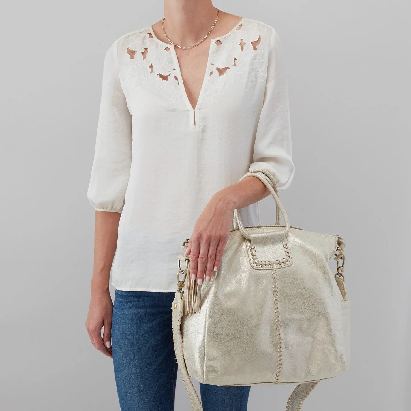 Hobo Sheila Handbag - Pearled Silver