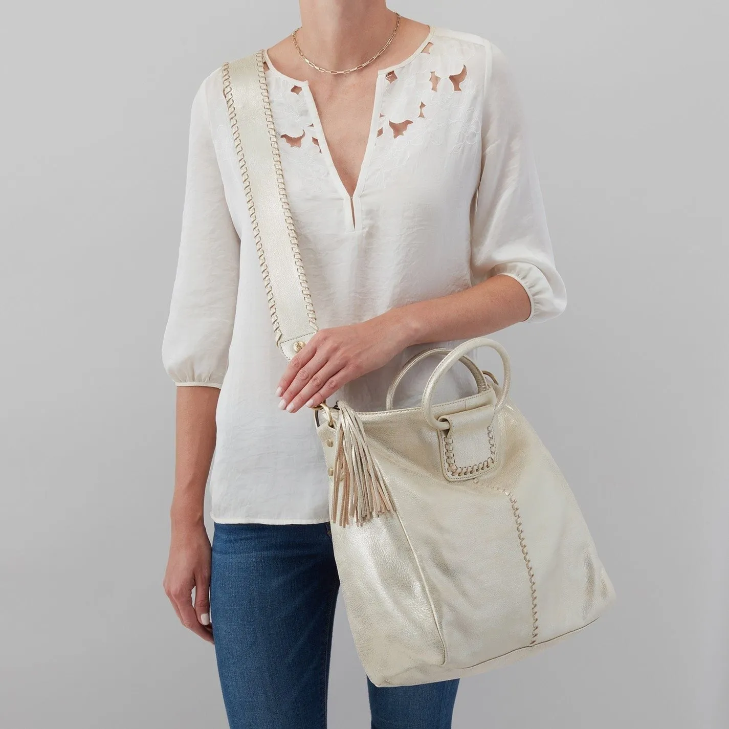 Hobo Sheila Handbag - Pearled Silver