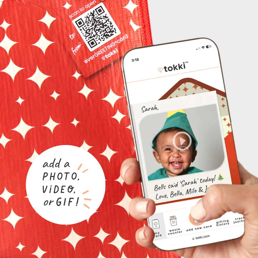 Holiday Penguin | Medium | Reusable Gift Bag   QR Greeting Card