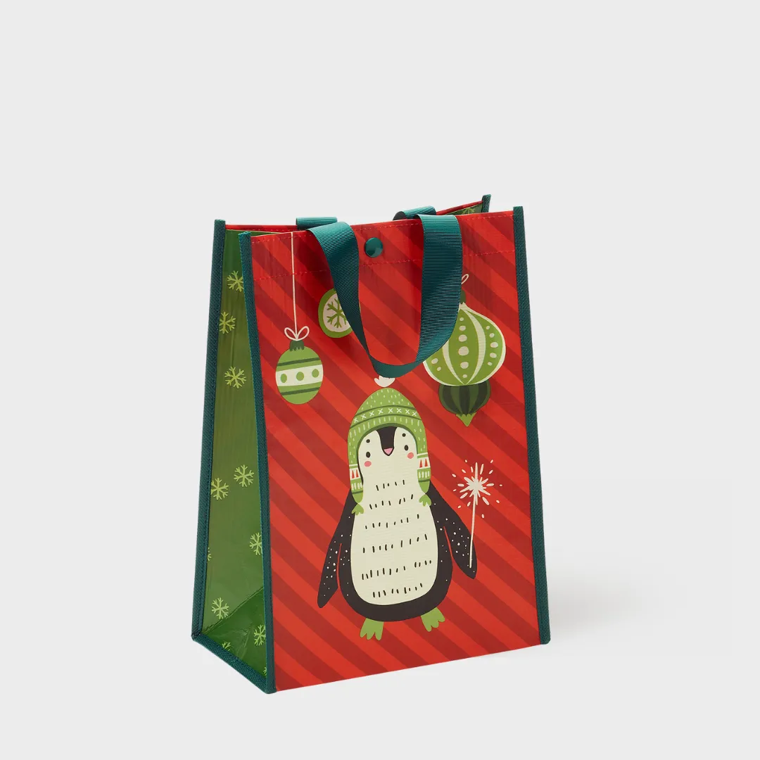 Holiday Penguin | Medium | Reusable Gift Bag   QR Greeting Card
