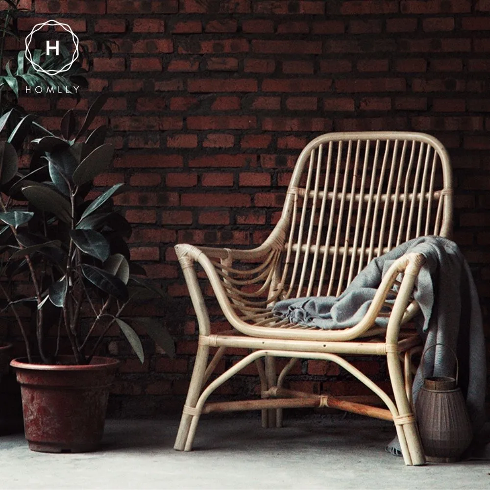 Homlly Howard Outdoor Hand Woven Natural Rattan Cane Chair