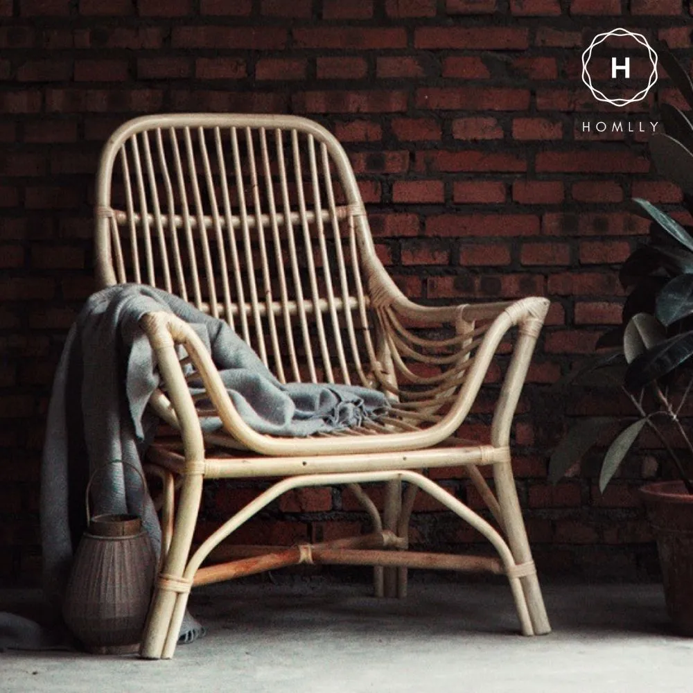 Homlly Howard Outdoor Hand Woven Natural Rattan Cane Chair