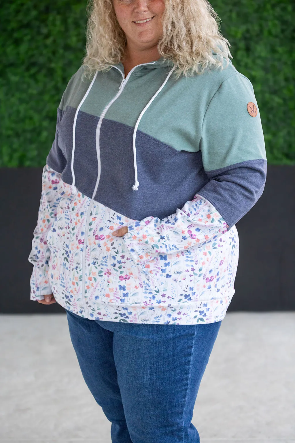 IN STOCK Colorblock Fullzip - Sage, Navy, Floral Paradise