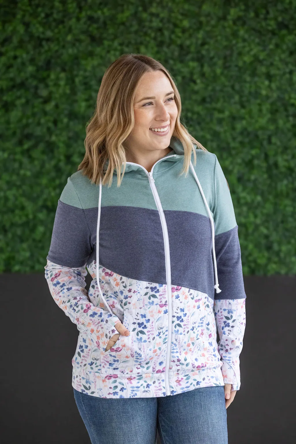 IN STOCK Colorblock Fullzip - Sage, Navy, Floral Paradise
