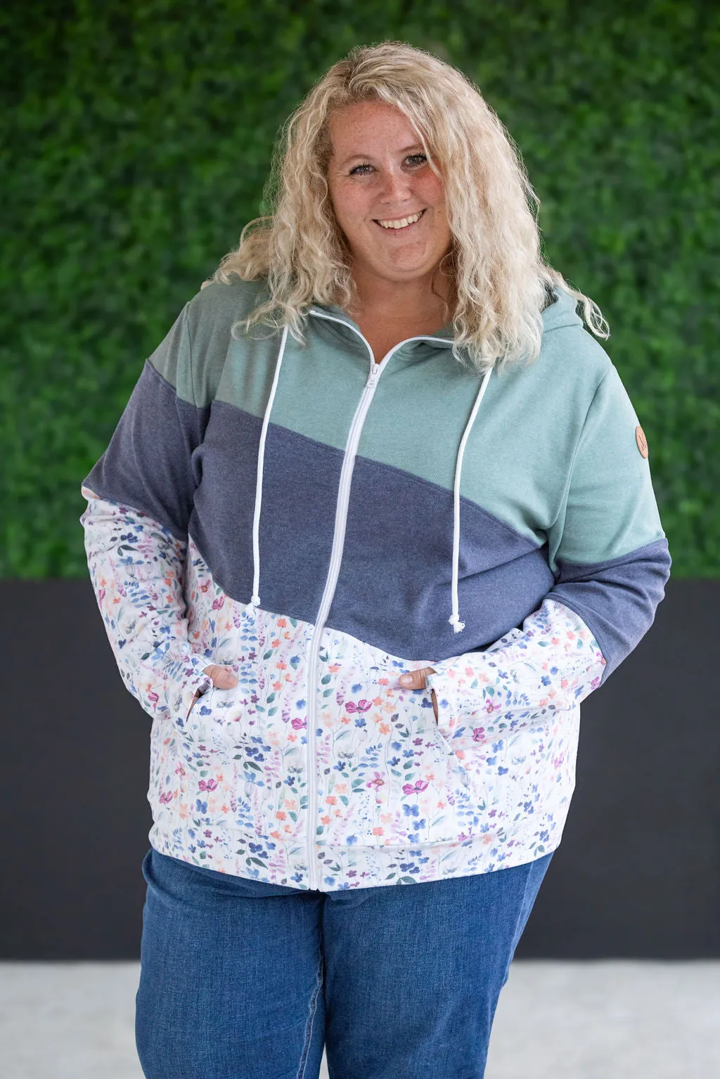 IN STOCK Colorblock Fullzip - Sage, Navy, Floral Paradise