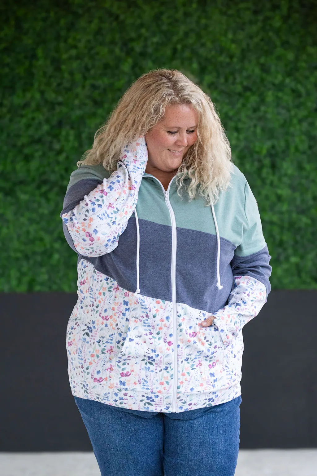 IN STOCK Colorblock Fullzip - Sage, Navy, Floral Paradise