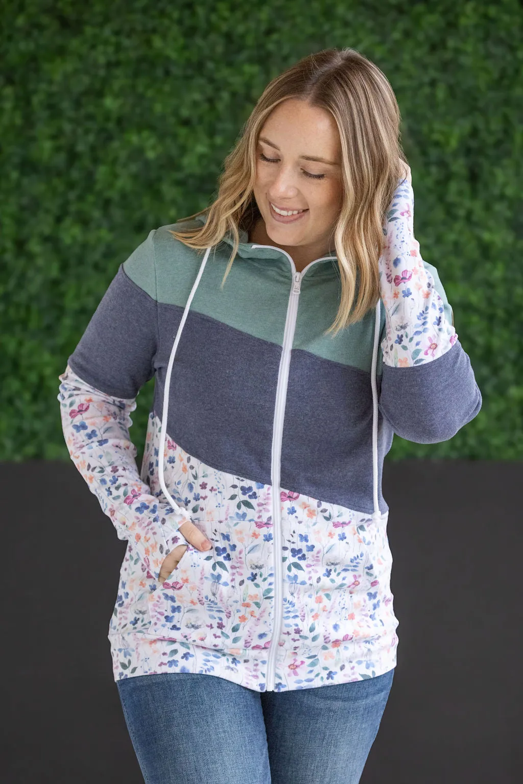 IN STOCK Colorblock Fullzip - Sage, Navy, Floral Paradise