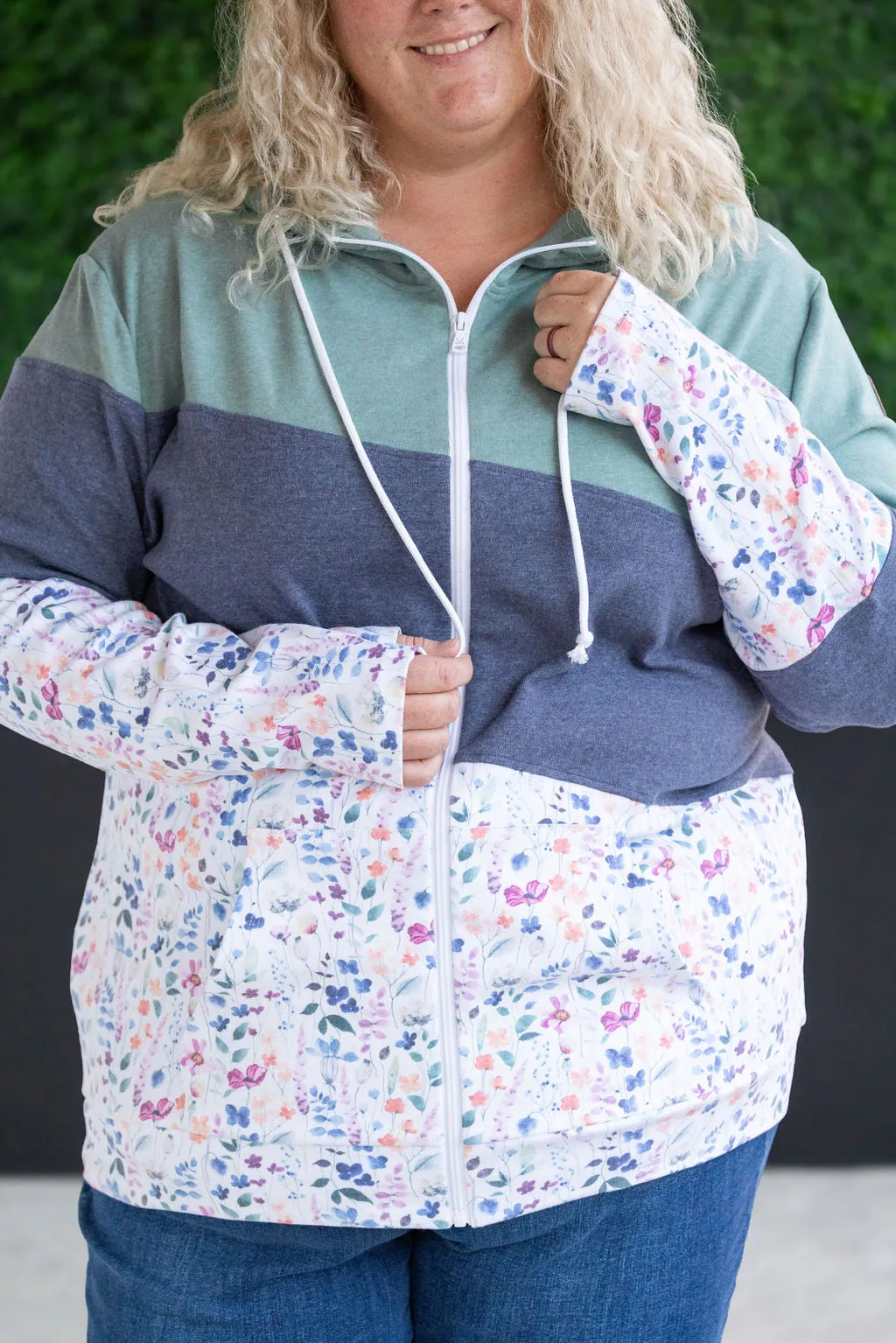 IN STOCK Colorblock Fullzip - Sage, Navy, Floral Paradise