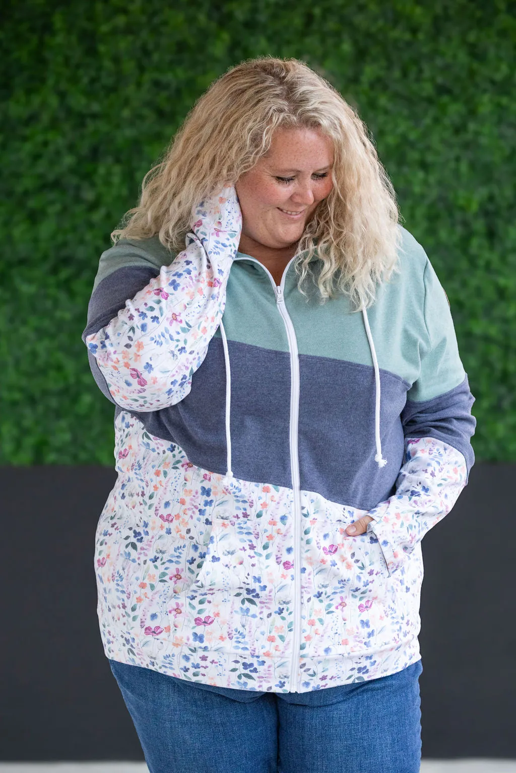 IN STOCK Colorblock Fullzip - Sage, Navy, Floral Paradise