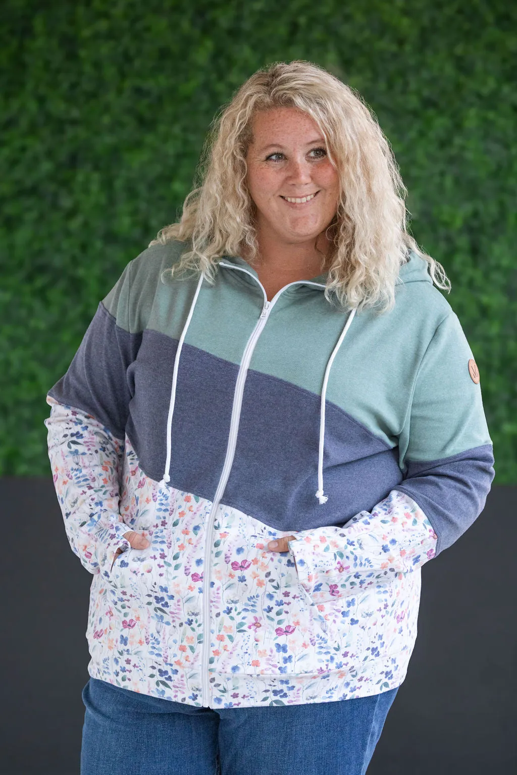 IN STOCK Colorblock Fullzip - Sage, Navy, Floral Paradise
