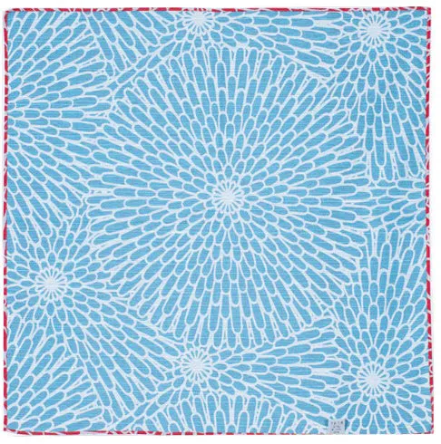 Isamonyou -  Double-Sided Dyeing Kiku (Chrysanthemum) Red/Light Blue - Furoshiki (Japanese Wrapping Cloth) 48 x 48 cm
