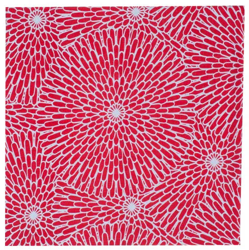 Isamonyou -  Double-Sided Dyeing Kiku (Chrysanthemum) Red/Light Blue - Furoshiki (Japanese Wrapping Cloth) 48 x 48 cm