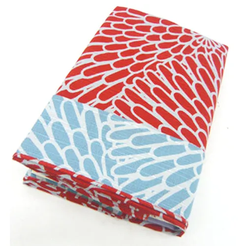 Isamonyou -  Double-Sided Dyeing Kiku (Chrysanthemum) Red/Light Blue - Furoshiki (Japanese Wrapping Cloth) 48 x 48 cm