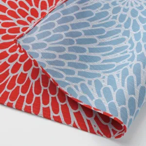 Isamonyou -  Double-Sided Dyeing Kiku (Chrysanthemum) Red/Light Blue - Furoshiki (Japanese Wrapping Cloth) 48 x 48 cm