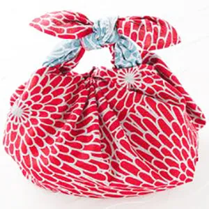 Isamonyou -  Double-Sided Dyeing Kiku (Chrysanthemum) Red/Light Blue - Furoshiki (Japanese Wrapping Cloth) 48 x 48 cm