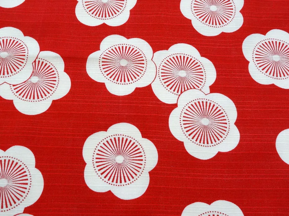 Isamonyou -  Double-Sided Dyeing Plum R&G チーフ 伊砂文様 両面 梅 アカ/グリーン - Furoshiki (Japanese Wrapping Cloth)