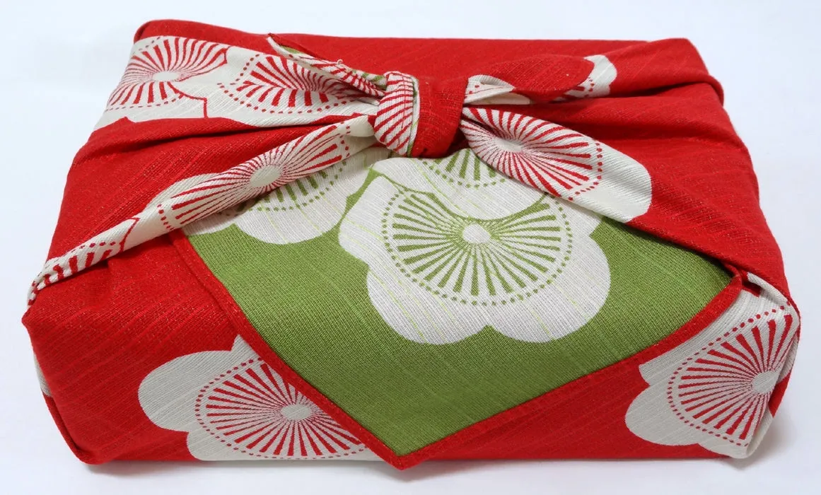 Isamonyou -  Double-Sided Dyeing Plum R&G チーフ 伊砂文様 両面 梅 アカ/グリーン - Furoshiki (Japanese Wrapping Cloth)