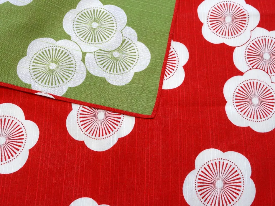 Isamonyou -  Double-Sided Dyeing Plum R&G チーフ 伊砂文様 両面 梅 アカ/グリーン - Furoshiki (Japanese Wrapping Cloth)